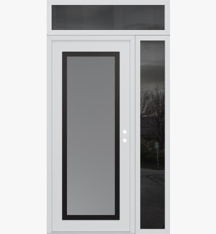 Diamond C1 48" x 96" white/white frosted Glass Panel black LHI with Sidelite and Transom mirrored Glass