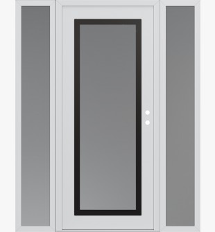 Diamond C1 68" x 80" white/white frosted Glass Panel black LHI with 2 Sidelites frosted Glass