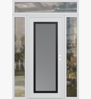 Diamond C1 68" x 96" white/white frosted Glass Panel black LHI with 2 Sidelites and Transom clear Glass