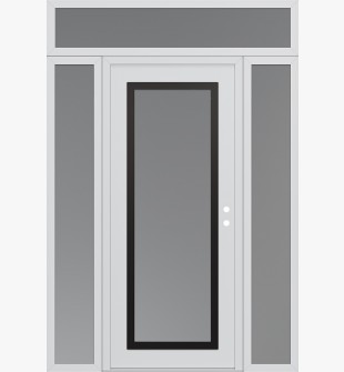 Diamond C1 60" x 96" white/white frosted Glass Panel black LHI with 2 Sidelites and Transom frosted Glass