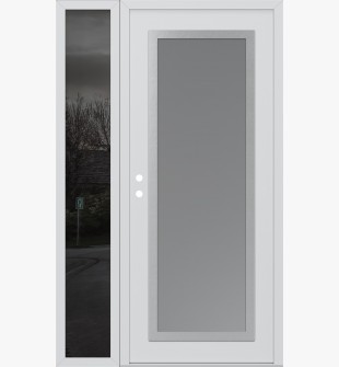 Diamond C1 48" x 80" white/white frosted Glass Panel stainless steel LHI with Sidelite mirrored Glass