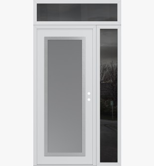 Diamond C1 50" x 96" white/white frosted Glass Panel stainless steel LHI with Sidelite and Transom mirrored Glass
