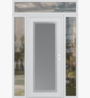 Diamond C1 64" x 96" white/white frosted Glass Panel stainless steel LHI with 2 Sidelites and Transom clear Glass