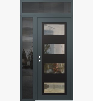 Diamond C2 50" x 96" anthracite/anthracite clear Glass Panel black RHI with Sidelite and Transom mirrored Glass