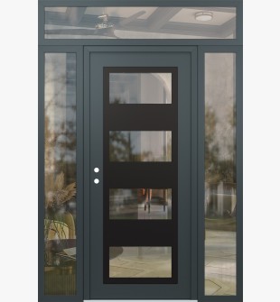 Diamond C2 68" x 96" anthracite/anthracite clear Glass Panel black RHI with 2 Sidelites and Transom clear Glass