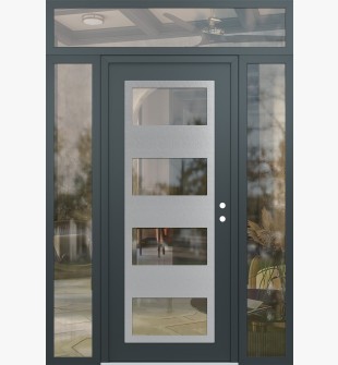 Diamond C2 60" x 96" anthracite/anthracite clear Glass Panel stainless steel LHI with 2 Sidelites and Transom clear Glass