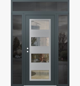 Diamond C2 68" x 96" anthracite/anthracite clear Glass Panel stainless steel RHI with 2 Sidelites and Transom mirrored Glass