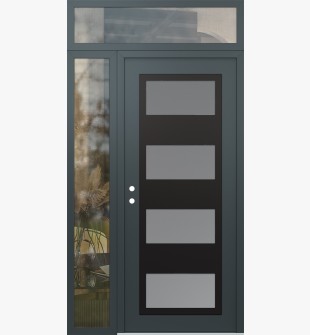 Diamond C2 52" x 96" anthracite/anthracite frosted Glass Panel black RHI with Sidelite and Transom clear Glass