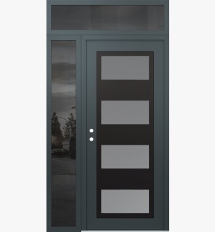 Diamond C2 50" x 96" anthracite/anthracite frosted Glass Panel black RHI with Sidelite and Transom mirrored Glass