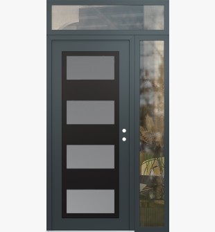 Diamond C2 52" x 96" anthracite/anthracite frosted Glass Panel black LHI with Sidelite and Transom clear Glass