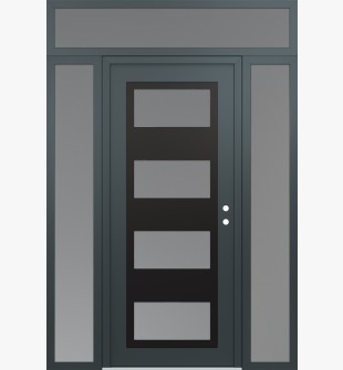 Diamond C2 68" x 96" anthracite/anthracite frosted Glass Panel black LHI with 2 Sidelites and Transom frosted Glass