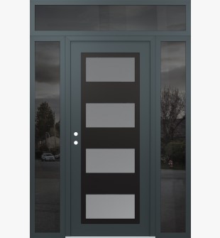 Diamond C2 64" x 96" anthracite/anthracite frosted Glass Panel black RHI with 2 Sidelites and Transom mirrored Glass