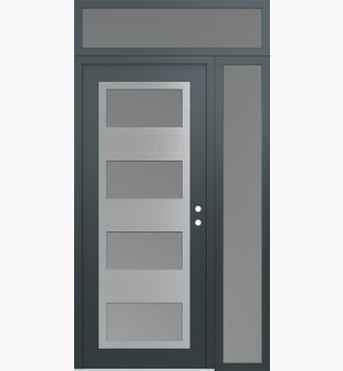 Diamond C2 52" x 96" anthracite/anthracite frosted Glass Panel stainless steel LHI with Sidelite and Transom frosted Glass