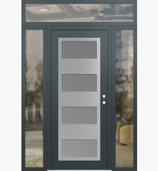 Diamond C2 64" x 96" anthracite/anthracite frosted Glass Panel stainless steel LHI with 2 Sidelites and Transom clear Glass
