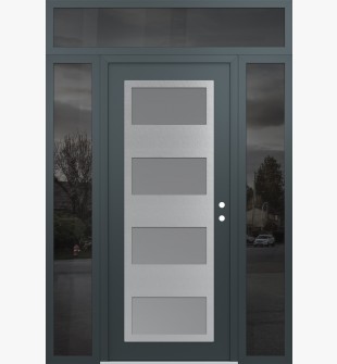 Diamond C2 64" x 96" anthracite/anthracite frosted Glass Panel stainless steel LHI with 2 Sidelites and Transom mirrored Glass