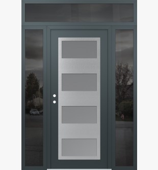Diamond C2 60" x 96" anthracite/anthracite frosted Glass Panel stainless steel RHI with 2 Sidelites and Transom mirrored Glass
