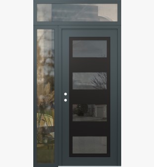 Diamond C2 52" x 96" anthracite/anthracite mirrored Glass Panel black RHI with Sidelite and Transom clear Glass