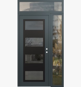 Diamond C2 48" x 96" anthracite/anthracite mirrored Glass Panel black LHI with Sidelite and Transom clear Glass