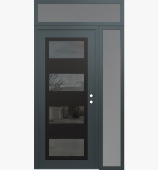 Diamond C2 52" x 96" anthracite/anthracite mirrored Glass Panel black LHI with Sidelite and Transom frosted Glass