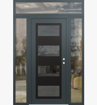 Diamond C2 68" x 96" anthracite/anthracite mirrored Glass Panel black LHI with 2 Sidelites and Transom clear Glass