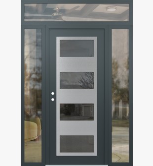 Diamond C2 64" x 96" anthracite/anthracite mirrored Glass Panel stainless steel RHI with 2 Sidelites and Transom clear Glass