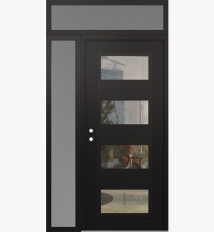 Diamond C2 48" x 96" black/black clear Glass Panel black RHI with Sidelite and Transom frosted Glass