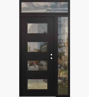 Diamond C2 48" x 96" black/black clear Glass Panel black LHI with Sidelite and Transom clear Glass