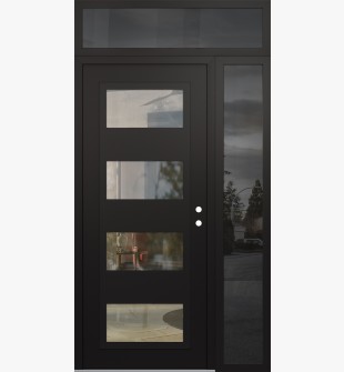 Diamond C2 50" x 96" black/black clear Glass Panel black LHI with Sidelite and Transom mirrored Glass