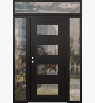 Diamond C2 64" x 96" black/black clear Glass Panel black RHI with 2 Sidelites and Transom clear Glass