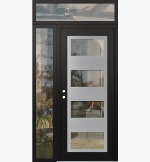 Diamond C2 52" x 96" black/black clear Glass Panel stainless steel RHI with Sidelite and Transom clear Glass