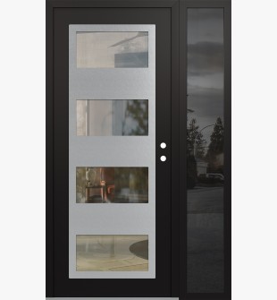 Diamond C2 48" x 80" black/black clear Glass Panel stainless steel LHI with Sidelite mirrored Glass