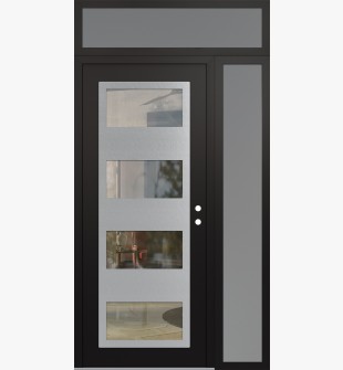 Diamond C2 48" x 96" black/black clear Glass Panel stainless steel LHI with Sidelite and Transom frosted Glass