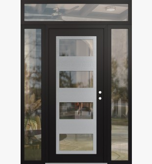 Diamond C2 64" x 96" black/black clear Glass Panel stainless steel LHI with 2 Sidelites and Transom clear Glass