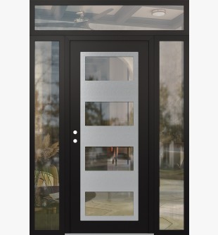 Diamond C2 64" x 96" black/black clear Glass Panel stainless steel RHI with 2 Sidelites and Transom clear Glass