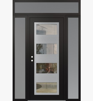 Diamond C2 64" x 96" black/black clear Glass Panel stainless steel RHI with 2 Sidelites and Transom frosted Glass