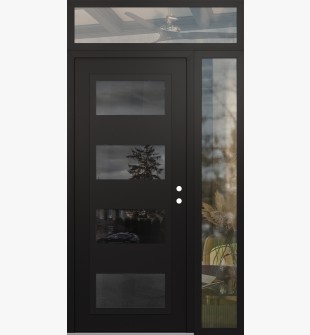 Diamond C2 50" x 96" black/black mirrored Glass Panel black LHI with Sidelite and Transom clear Glass