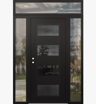 Diamond C2 68" x 96" black/black mirrored Glass Panel black RHI with 2 Sidelites and Transom clear Glass