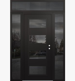 Diamond C2 60" x 96" black/black mirrored Glass Panel black LHI with 2 Sidelites and Transom mirrored Glass