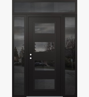 Diamond C2 64" x 96" black/black mirrored Glass Panel black RHI with 2 Sidelites and Transom mirrored Glass