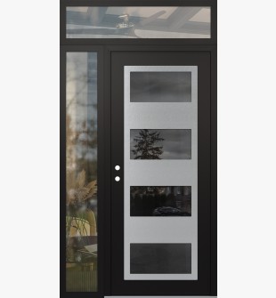 Diamond C2 48" x 96" black/black mirrored Glass Panel stainless steel RHI with Sidelite and Transom clear Glass