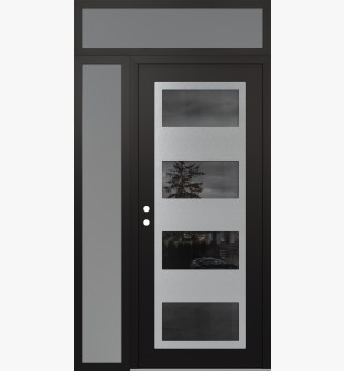 Diamond C2 48" x 96" black/black mirrored Glass Panel stainless steel RHI with Sidelite and Transom frosted Glass
