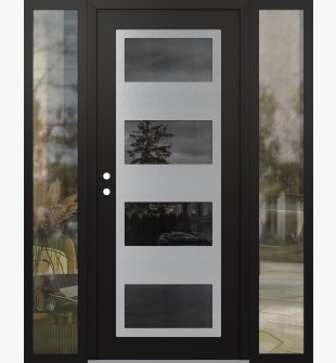 Diamond C2 68" x 80" black/black mirrored Glass Panel stainless steel RHI with 2 Sidelites clear Glass