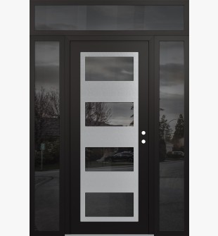 Diamond C2 68" x 96" black/black mirrored Glass Panel stainless steel LHI with 2 Sidelites and Transom mirrored Glass
