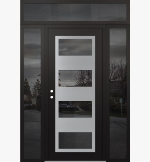 Diamond C2 68" x 96" black/black mirrored Glass Panel stainless steel RHI with 2 Sidelites and Transom mirrored Glass
