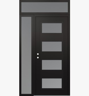 Diamond C2 52" x 96" black/white frosted Glass Panel black RHI with Sidelite and Transom frosted Glass