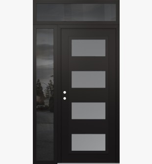 Diamond C2 48" x 96" black/white frosted Glass Panel black RHI with Sidelite and Transom mirrored Glass