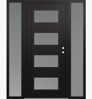 Diamond C2 64" x 80" black/white frosted Glass Panel black LHI with 2 Sidelites frosted Glass