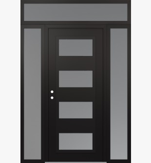 Diamond C2 64" x 96" black/white frosted Glass Panel black RHI with 2 Sidelites and Transom frosted Glass