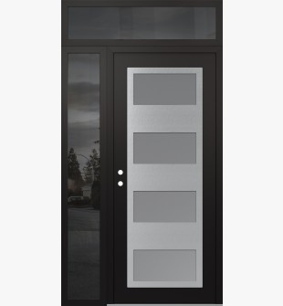 Diamond C2 48" x 96" black/white frosted Glass Panel stainless steel RHI with Sidelite and Transom mirrored Glass