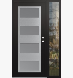 Diamond C2 52" x 80" black/white frosted Glass Panel stainless steel LHI with Sidelite clear Glass